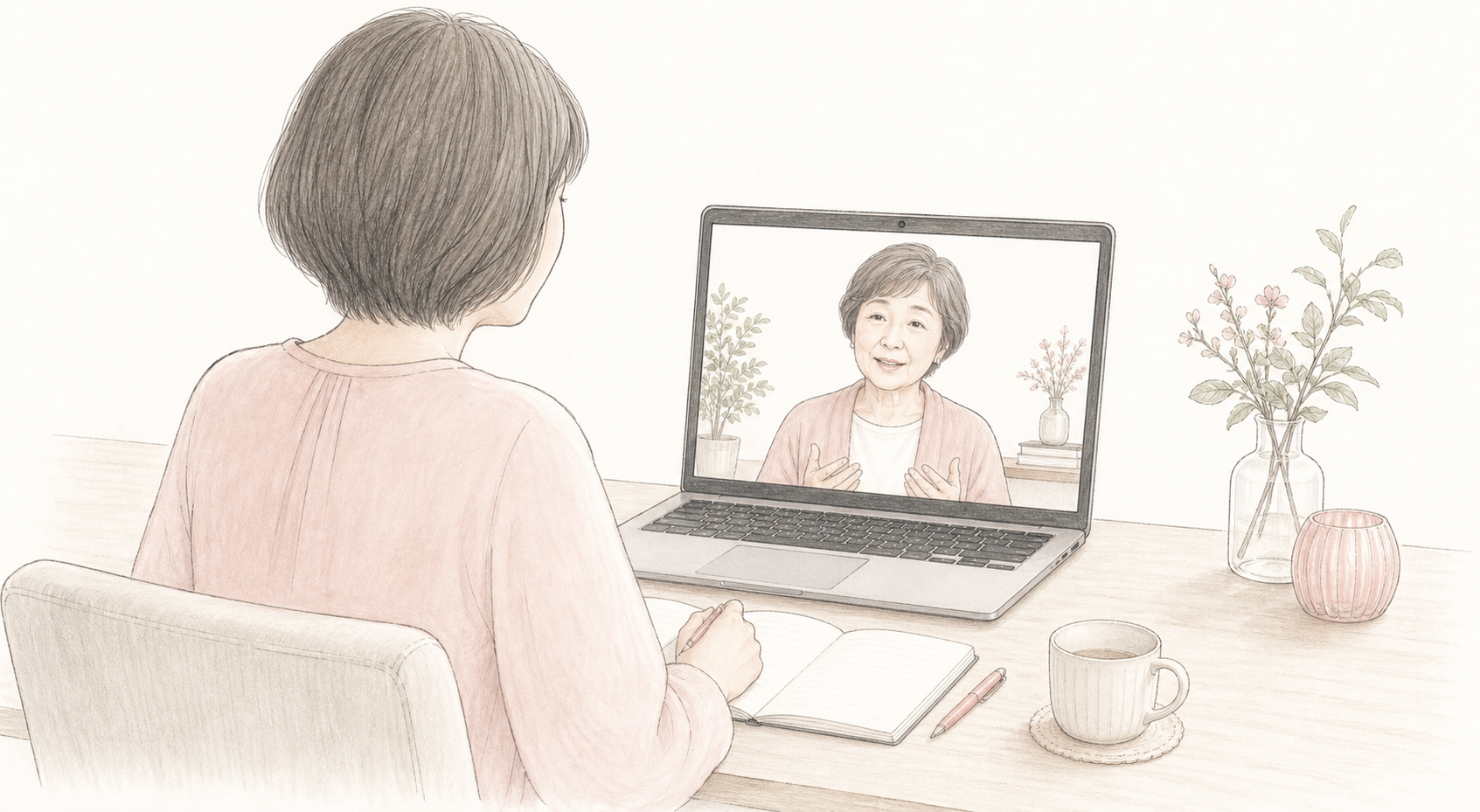 Zoomで一対一の個人セッションを受ける女性